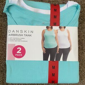 Danskin Women's 2 Pack Airbrush Tank, White/Aqua Splash, Size M